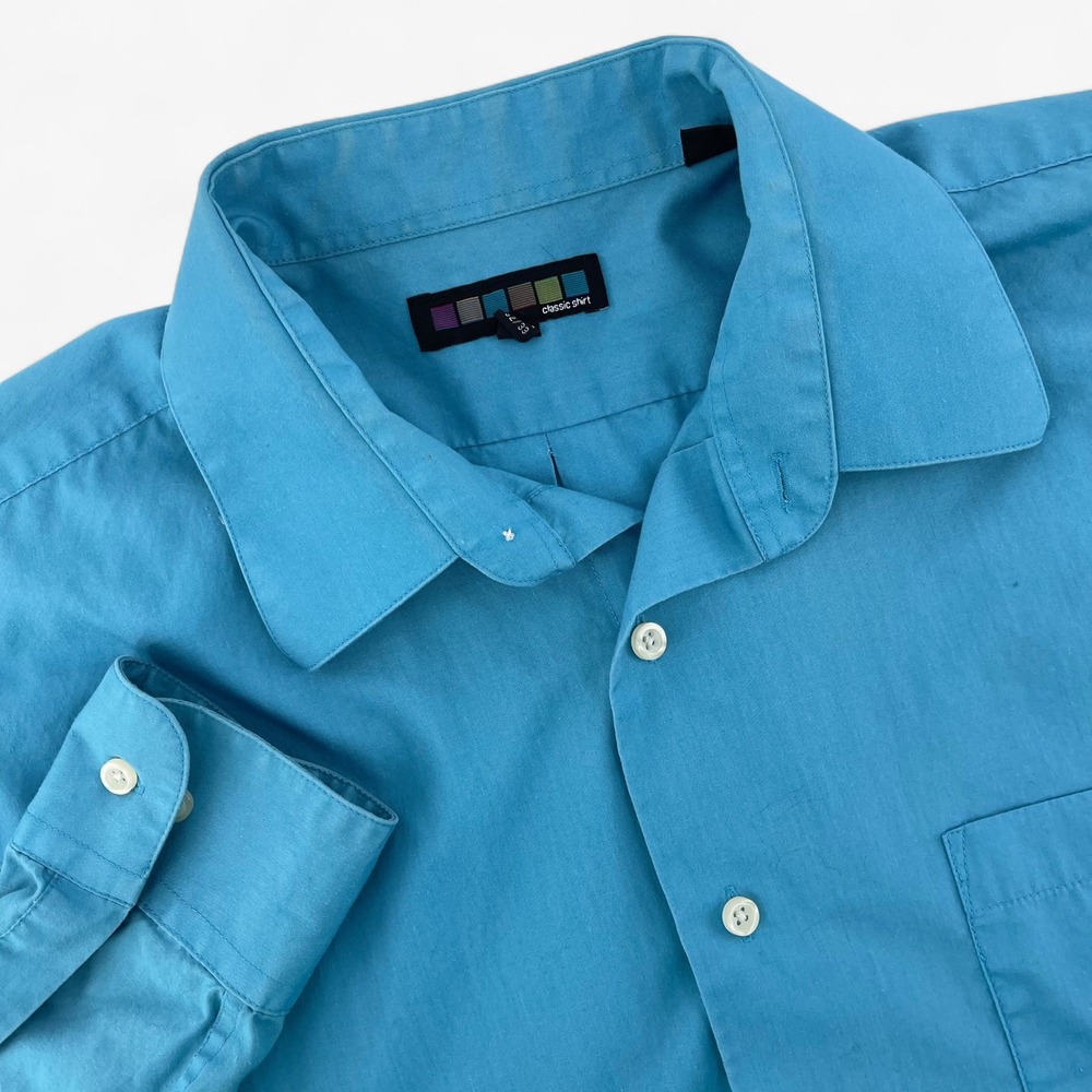 Mens Classic Shirt Size L 16-16 1/2 Turquoise Blue Long Sleeve Button Down